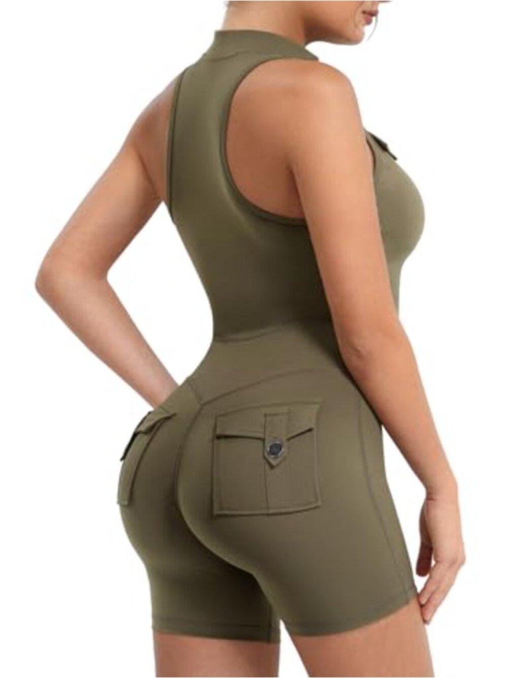 YEOREO CoreFlex Sleeveless Workout Jumpsuit Zip Up Back Scrunch Gym Romper